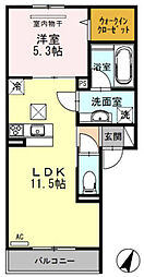 アルヴィータ 1階1LDKの間取り