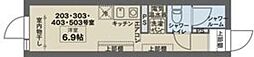 東急目黒線 武蔵小山駅 徒歩10分の賃貸マンション 4階ワンルームの間取り