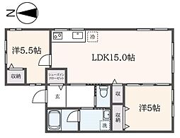 シティハイムコスモ国立 1階2LDKの間取り