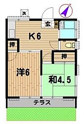 若草荘 2DKの間取図画像