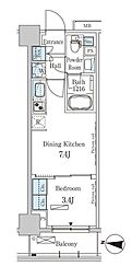 パークアクシス木場キャナルウエスト 1DKの間取図画像