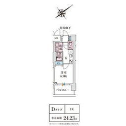 スプランディッド堺東DUE 1Kの間取図画像
