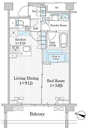 バウスステージ広尾 1LDKの間取図画像