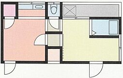 山本ハイツ 2階1DKの間取り