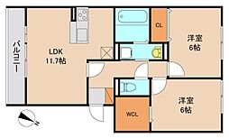 つくばエクスプレス 守谷駅 徒歩17分の賃貸アパート 3階2LDKの間取り