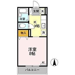 コーポブルースカイ 1Kの間取図画像
