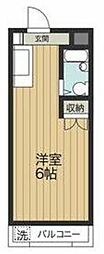 インセゾン弐番館 1階ワンルームの間取り