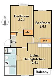 エスポラード 2階2LDKの間取り