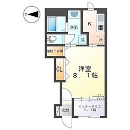 プルメリア 1Kの間取図画像