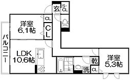 （仮称）D-ROOM枚方市上之町PJ 1階2LDKの間取り