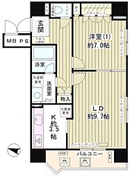 ハイクラッセ日本橋浜町 6階1LDKの間取り