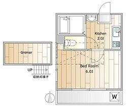 東急大井町線 下神明駅 徒歩4分の賃貸アパート 2階1Kの間取り