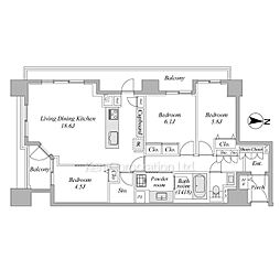 ルイシャトレ自由が丘 4階3LDKの間取り