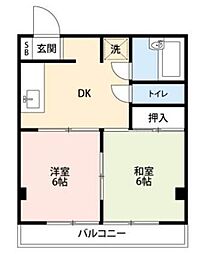 カーサハシモト 2階2DKの間取り