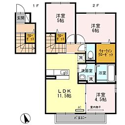 南海加太線 東松江駅 徒歩9分の賃貸アパート 2階3LDKの間取り