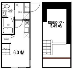 ハーミットクラブハウス石川町IV 2階ワンルームの間取り