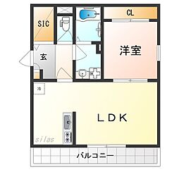 オガールコートナカモズ 1階1LDKの間取り