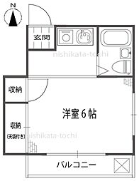 ヒュッテ水上 3階1Kの間取り