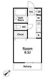 パークヨコチョー 2階1Kの間取り