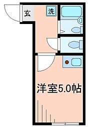ライズ亀戸 1階ワンルームの間取り