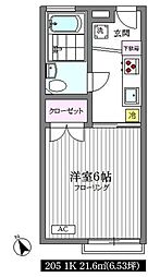 東京メトロ丸ノ内線 中野坂上駅 徒歩10分の賃貸アパート 2階1Kの間取り