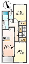 ヒルクレストサンワ 2LDKの間取図画像