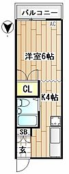 フローレス弘明寺 1Kの間取図画像