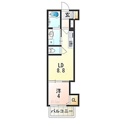 近鉄奈良線 八戸ノ里駅 徒歩9分の賃貸アパート 3階1LDKの間取り