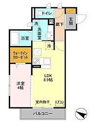クレイドル 1階1LDKの間取り