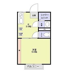 エステートピアＷＩＮＳ 2階1Kの間取り