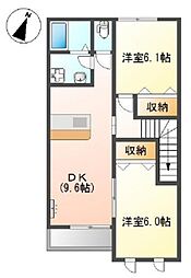 ファインハイムSATOII 2階2DKの間取り