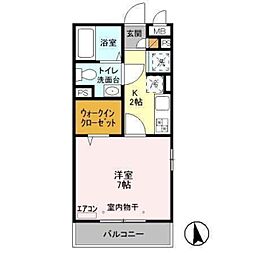 エヴァー 1Kの間取図画像