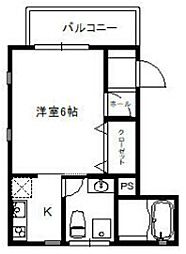 都営新宿線 大島駅 徒歩4分の賃貸マンション 2階1Kの間取り