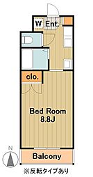多摩都市モノレール 大塚・帝京大学駅 徒歩9分の賃貸マンション 2階1Kの間取り