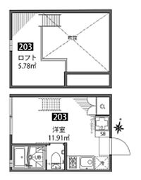 チトカラアパートメント 2階ワンルームの間取り