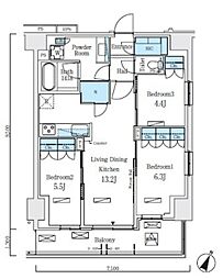 ロイヤルパークス赤羽ノース 5階3LDKの間取り