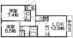 メゾン・クラシコ 2LDKの間取図画像