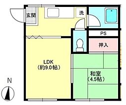 さくらハイツ 1階1LDKの間取り