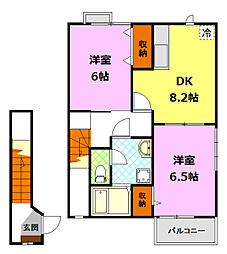 グランパズドリーム砺波II 2階2DKの間取り
