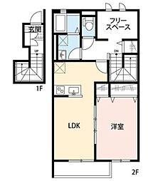 Clair Yuzu 2階1SLDKの間取り