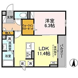 D Paina宿河原7 1LDKの間取図画像