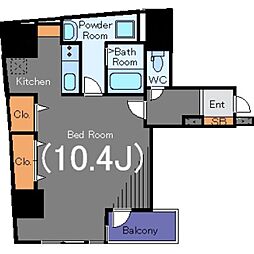 都営浅草線 大門駅 徒歩4分の賃貸マンション 2階1Kの間取り