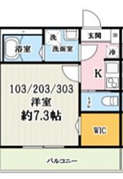 キャメル川越都Ｂ 3階1Kの間取り