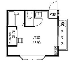 レインボーハイツ 1階ワンルームの間取り