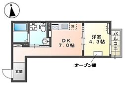 仮)八王子市北野町マンション新築工事 1DKの間取図画像