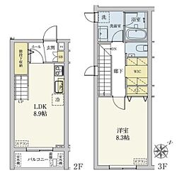 カスタリア旗の台 2階1LDKの間取り