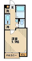 グランクオール西国立 1Kの間取図画像