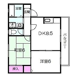 アムール南花田 2DKの間取図画像