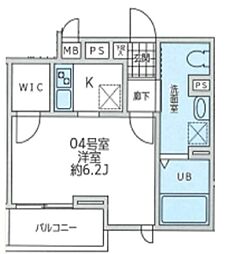 フルールバロン八王子 1Kの間取図画像