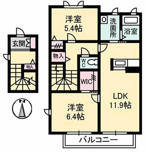 コントレイル A0203｜岡山県倉敷市西富井(賃貸アパート2LDK・2階・65.85㎡)の写真 その2